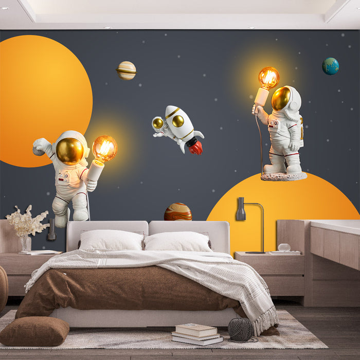 Astronaut Space Lamp Wallpaper Mural | Children's Room Decoration Painting