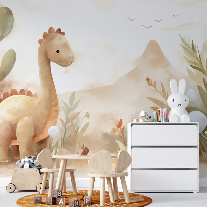 Cartoon Dinosaur Desert Wallpaper Mural | Children's Room Bedroom Playful Decorative Wall