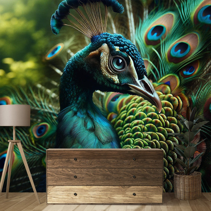 Peacock Feather Wallpaper Mural | Light Luxury Decorative Wall in Living Room and Bedroom