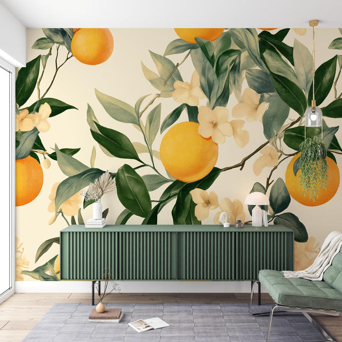Orange blossom fruit wallpaper mural | Living room bedroom healing decorative wall