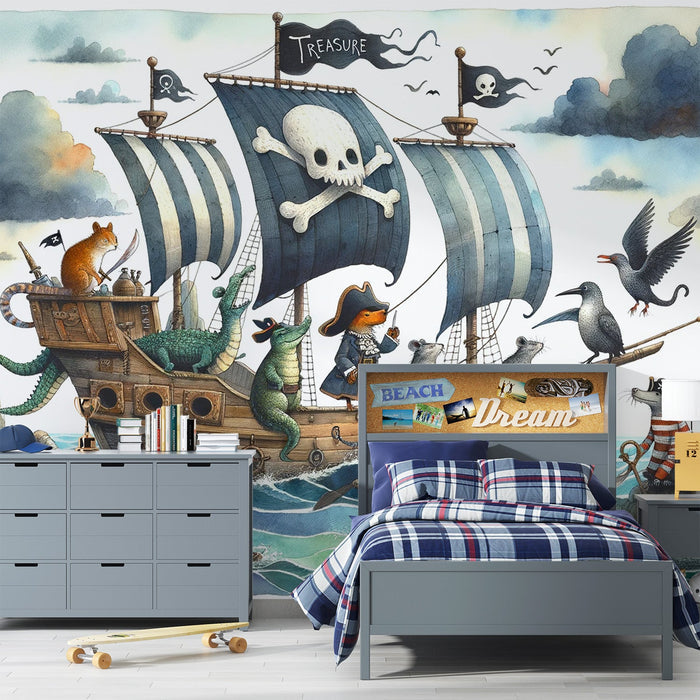 Pirate animal wallpaper mural | Children's room decorative wall