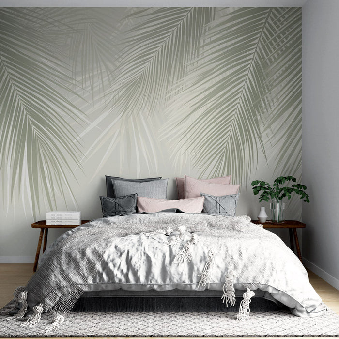 Palm leaf wallpaper mural | Fresh decorative wall in living room and bedroom