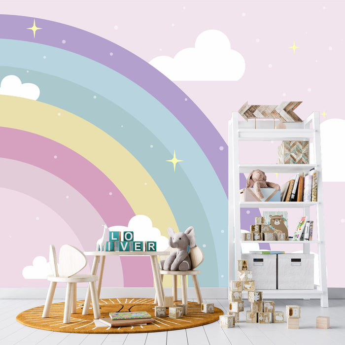 Rainbow Cloud Wallpaper Mural | Sweet Decorative Wall in Children's Room Bedroom