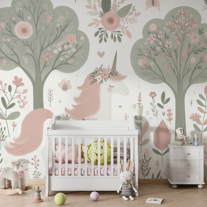 Forest unicorn wallpaper mural | Children's bedroom fairy tale decoration wall