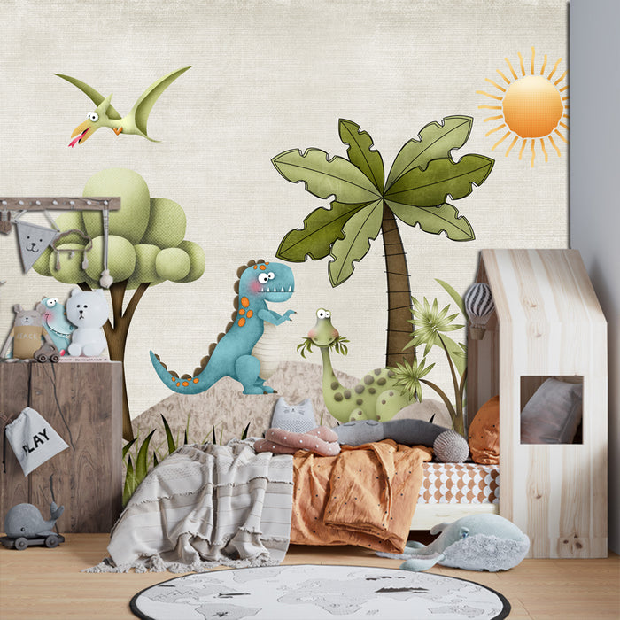 Cartoon dinosaur wallpaper| children's room parent-child atmosphere decorative wall