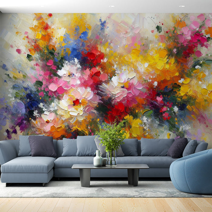 Colorful floral oil painting wallpaper | Living room and bedroom art decoration wall