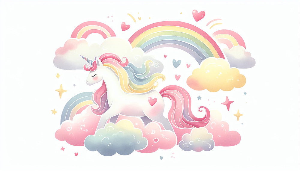 Dreamy Unicorn Rainbow Wall Mural - Magical Nursery Decor