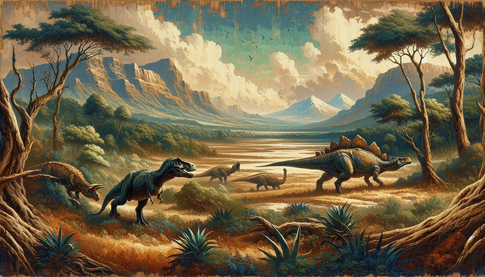 Dinosaur mural wallpaper | Dinosaur retro style in the mountains