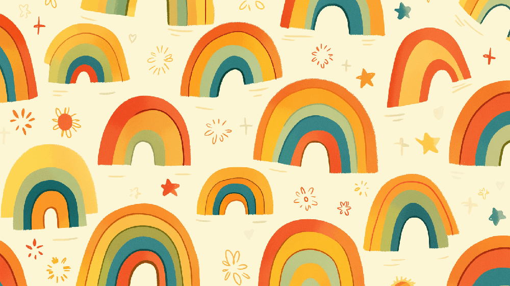 Retro Rainbow Wallpaper Mural - Playful Kids Room Decor