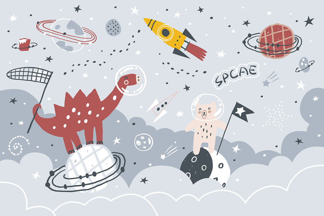 Space Dinosaur Children's Fun Wallpaper | Children's Room Bedroom Mural
