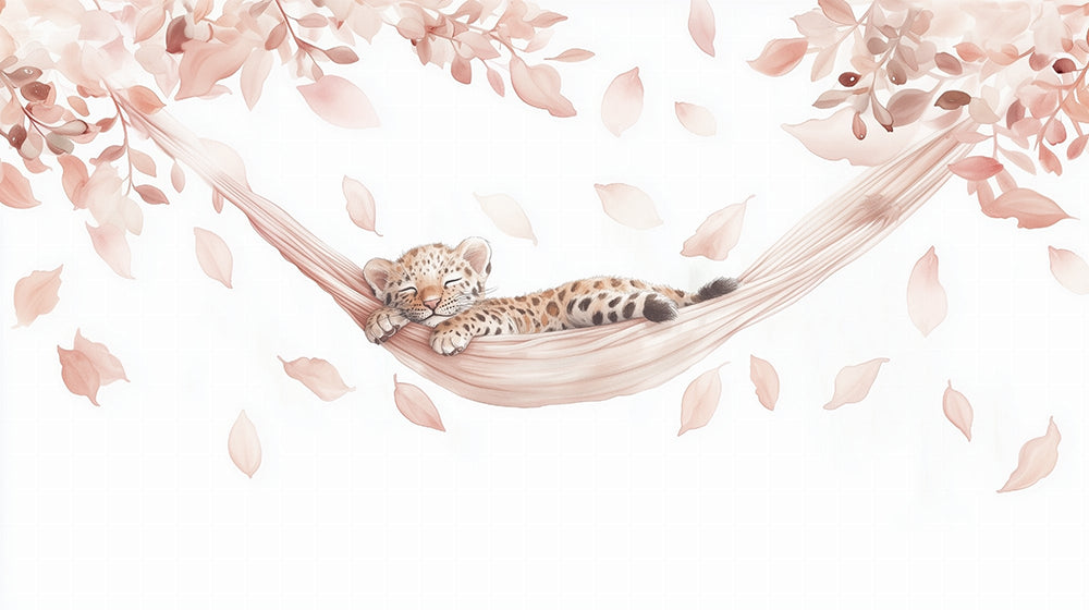 Cute leopard hammock wallpaper mural | Children's room bedroom healing decorative wall
