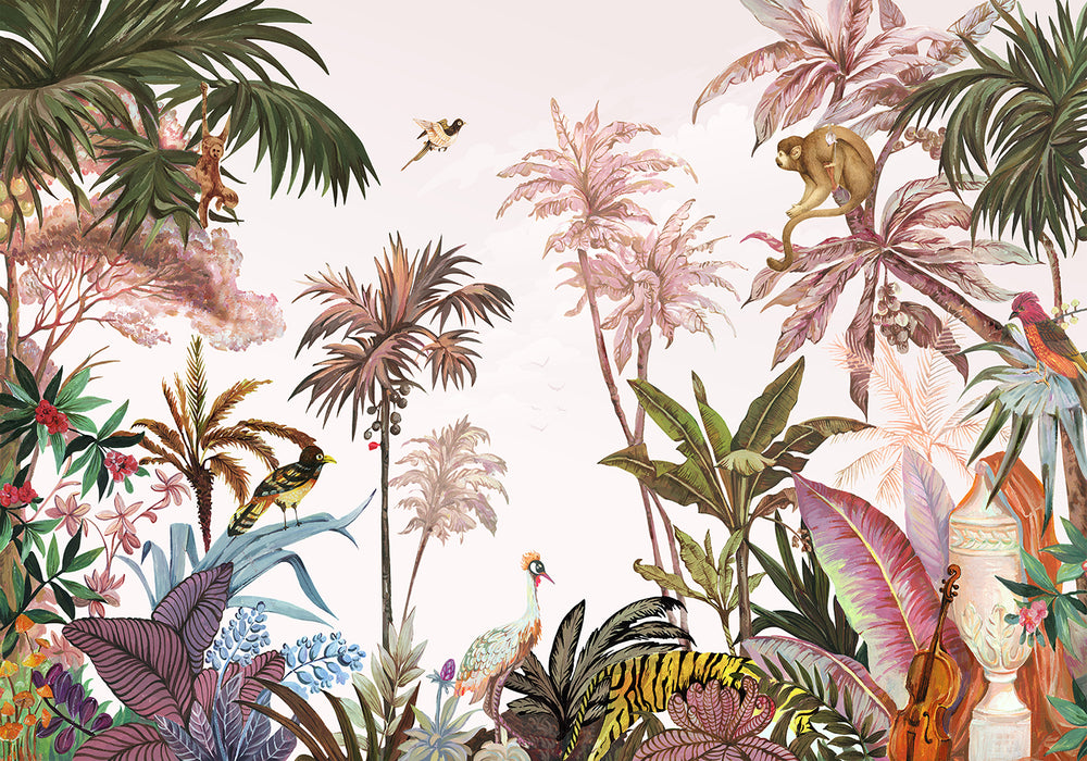 Tropical Jungle Retro Wallpaper Mural | Vintage Animal Print Decor for Living Room & Bedroom