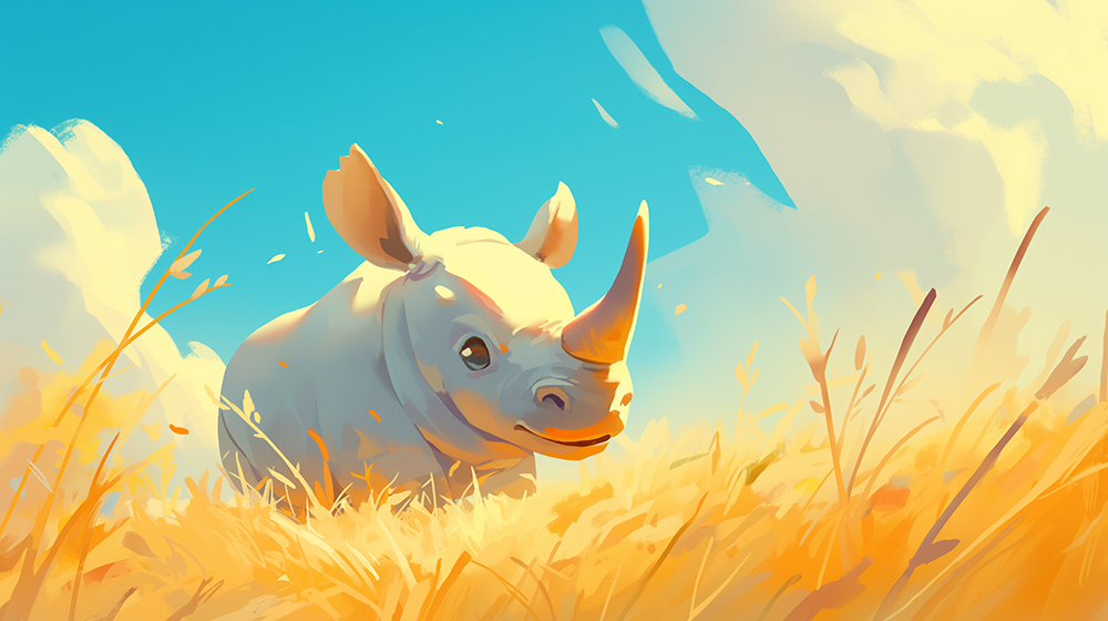 Whimsical Rhino Grassland Wallpaper Mural | Playful & Healing Kids Room Decor