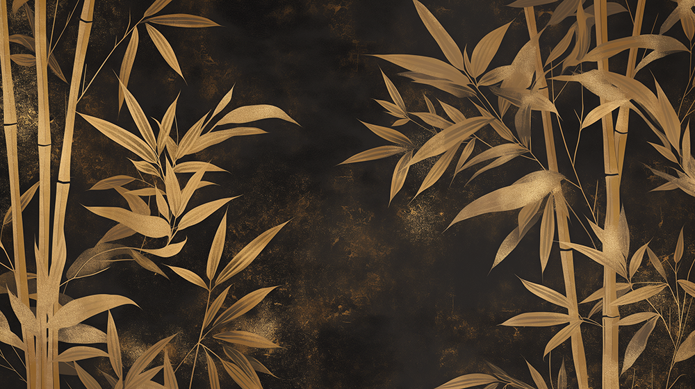Black gold bamboo patterned wallpaper mural | New Chinese style decorative wall in living room and bedroom
