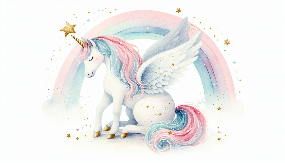 Watercolor Unicorn & Rainbow Mural Wallpaper | Dreamy Kids Room