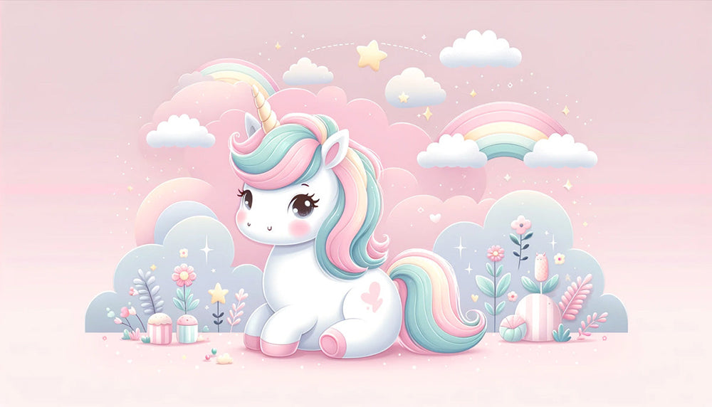 Enchanting Unicorn Wallpaper - Dreamy Rainbow & Cloud Design for a Magical Room
