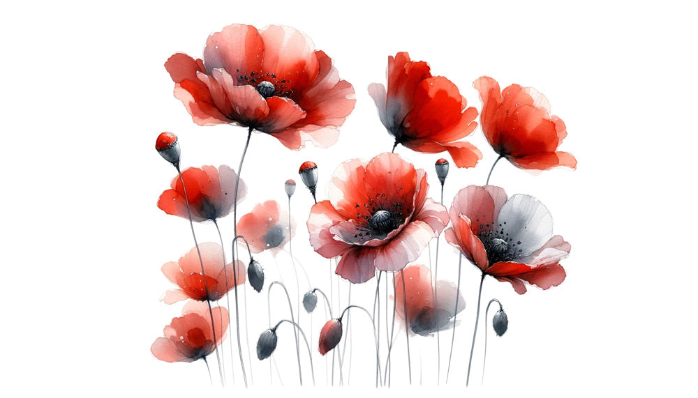 Poppy Mural Wallpaper | Red Watercolor on White Background