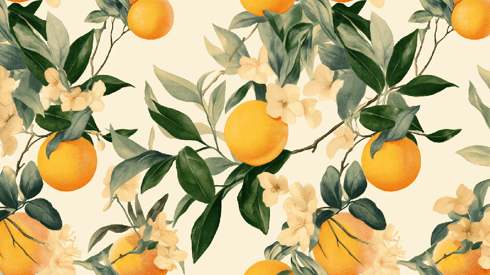 Orange blossom fruit wallpaper mural | Living room bedroom healing decorative wall