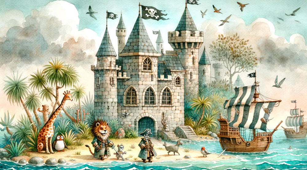 Fairy Tale Pirate Castle Wallpaper Mural | Children's Room Bedroom Adventure Decoration Wall