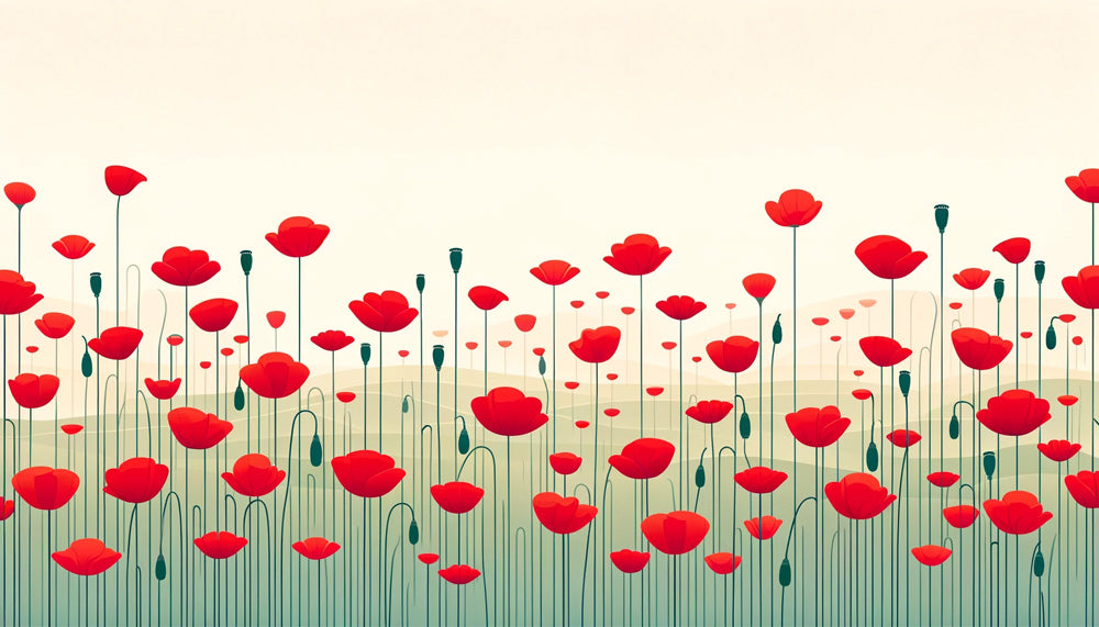 Minimalist Red Poppy Wallpaper Mural | Living Room Bedroom Healing Decorative Wall