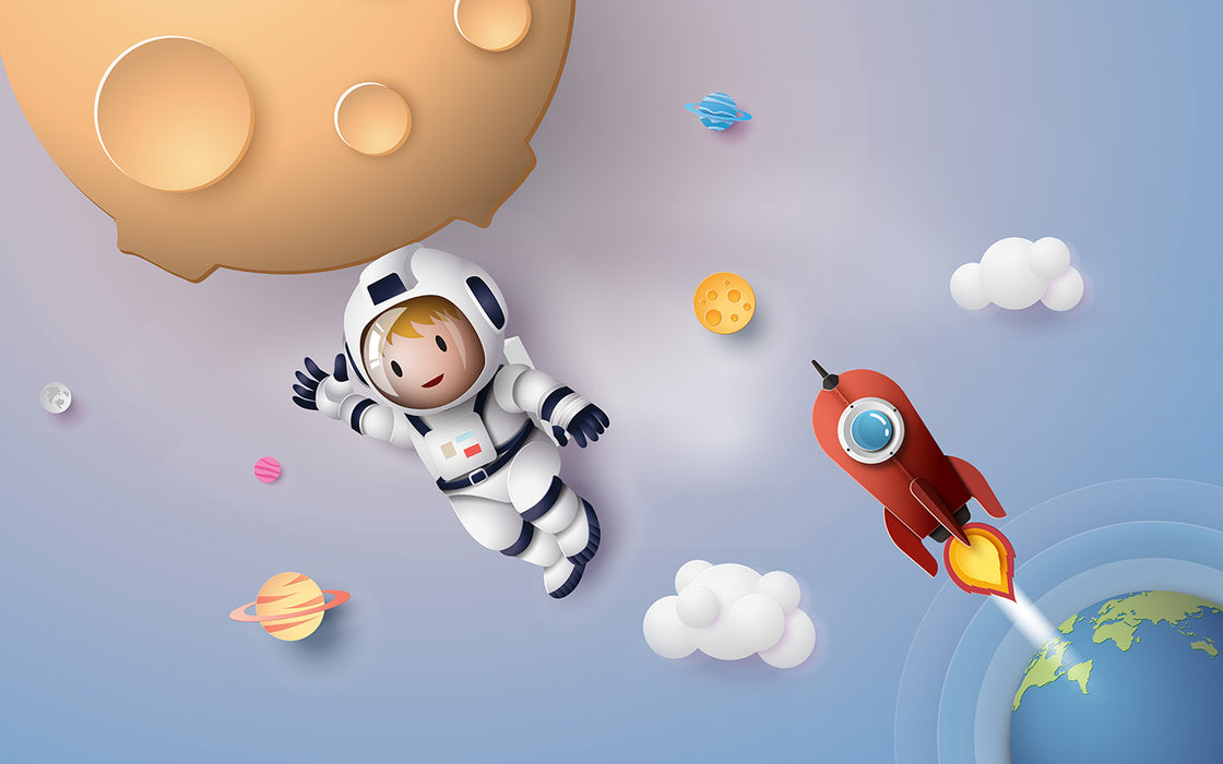 Space Astronaut Playful Mural Wallpaper for Kids Room