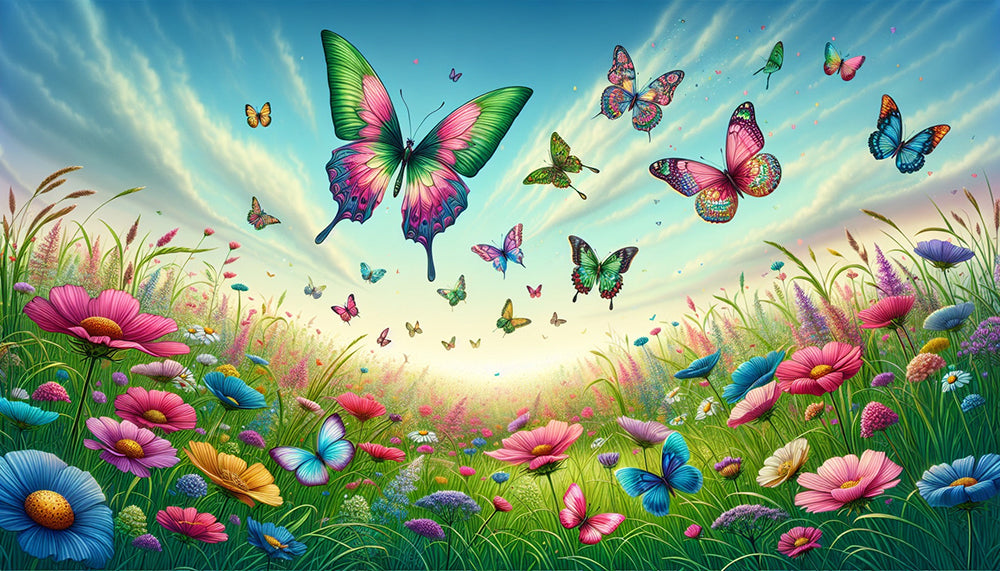 Dreamy Butterfly Flower Sea Wallpaper Mural | Bedroom Living Room Healing Decorative Wall