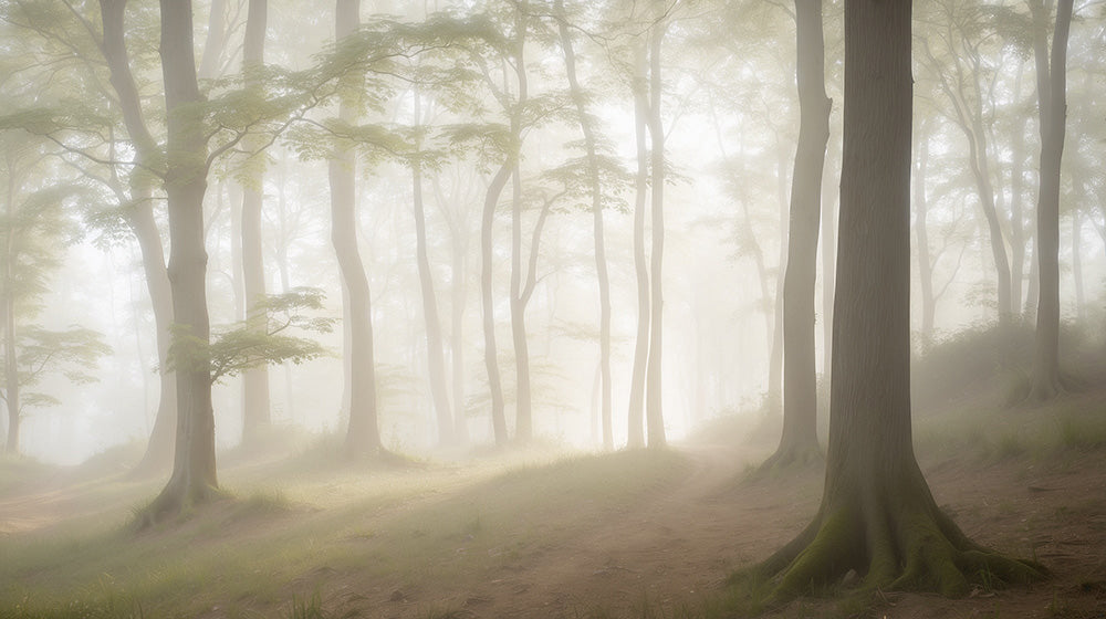 Misty Forest Wallpaper Mural – Serene Nature-Themed Décor for Living Room & Bedroom