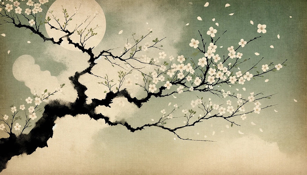 Zen Ink Plum Blossom Wall Mural – Oriental Elegance for Living Room & Entrance