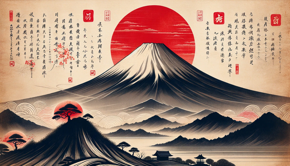 Japanese ukiyo-e Fuji Mountain Red Sun Wallpaper | Living Room and Study Decorative Wall