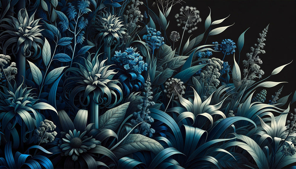 Deep sea blue-green plant wallpaper | Living room and bedroom decoration murals