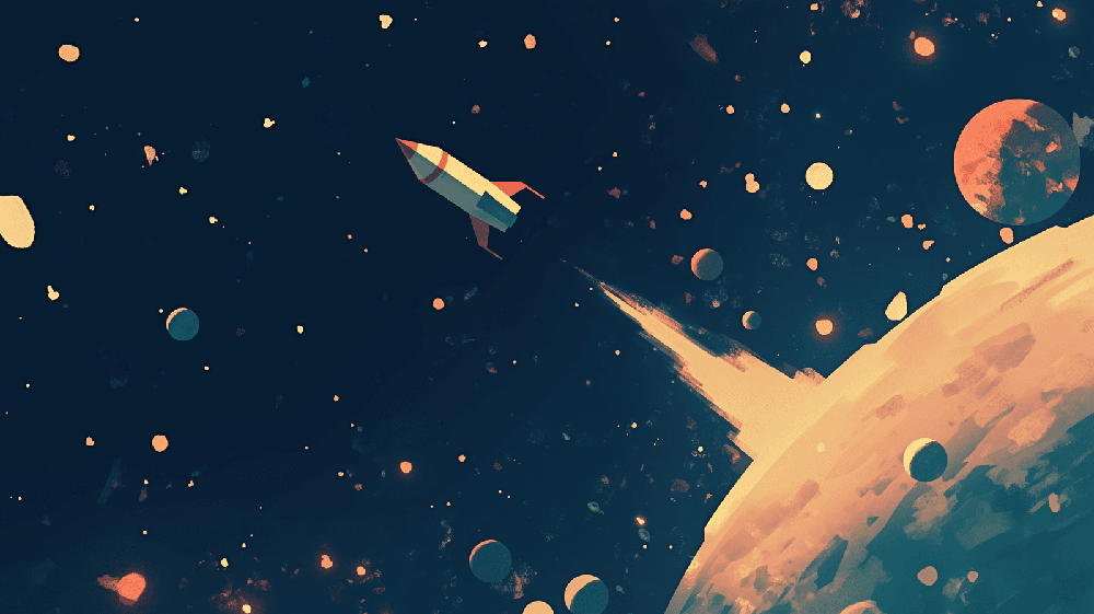 Cartoon Space Rocket Wallpaper Mural | Children's Room Bedroom Sci Fi Decorative Wall