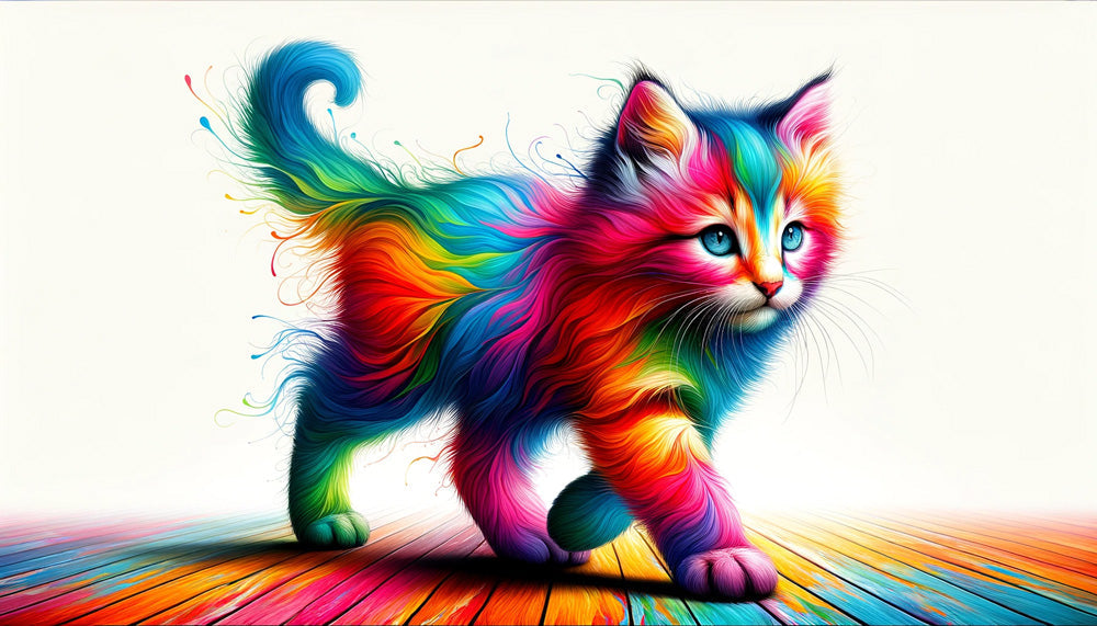 Rainbow Cat Wallpaper Mural | Children's Room Bedroom Playful Art Decorative Wall
