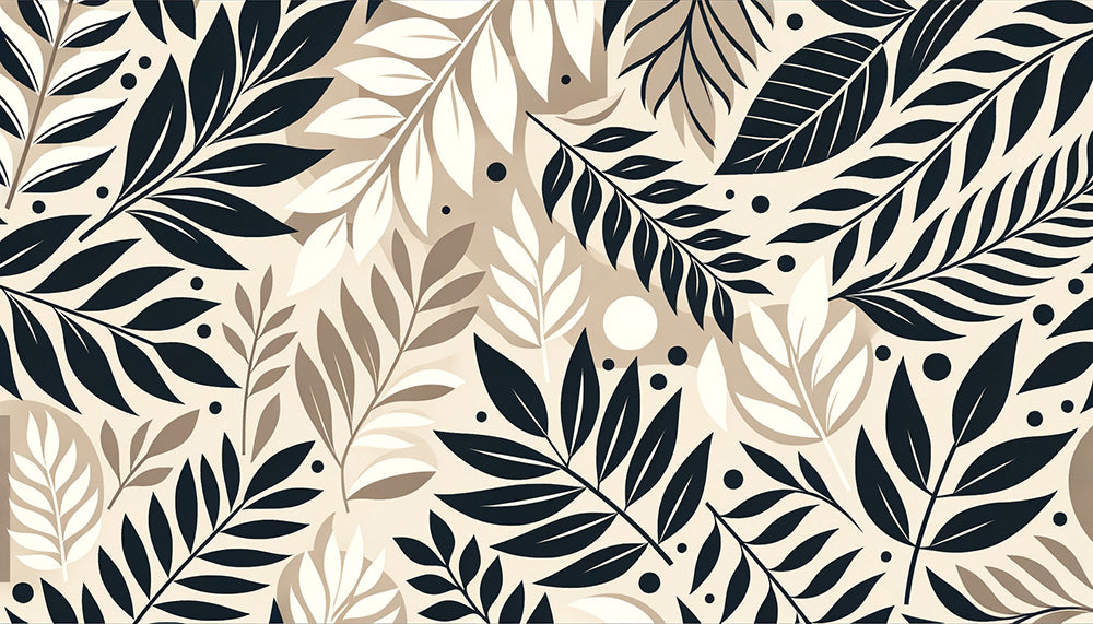Retro Nature Leaf Mural Wallpaper - Black on Beige