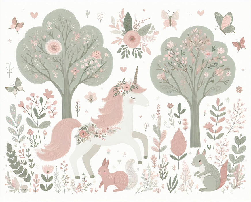 Forest unicorn wallpaper mural | Children's bedroom fairy tale decoration wall