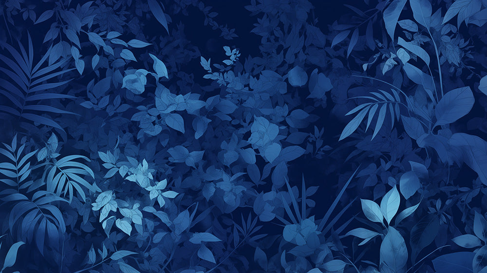 Deep Blue Tropical Plant Wallpaper Mural | Living Room and Bedroom Decoration