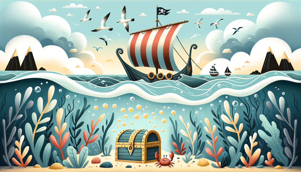 Pirate Ship Underwater Treasure Wallpaper Mural | Children's Room Bedroom Adventure Decoration Wall