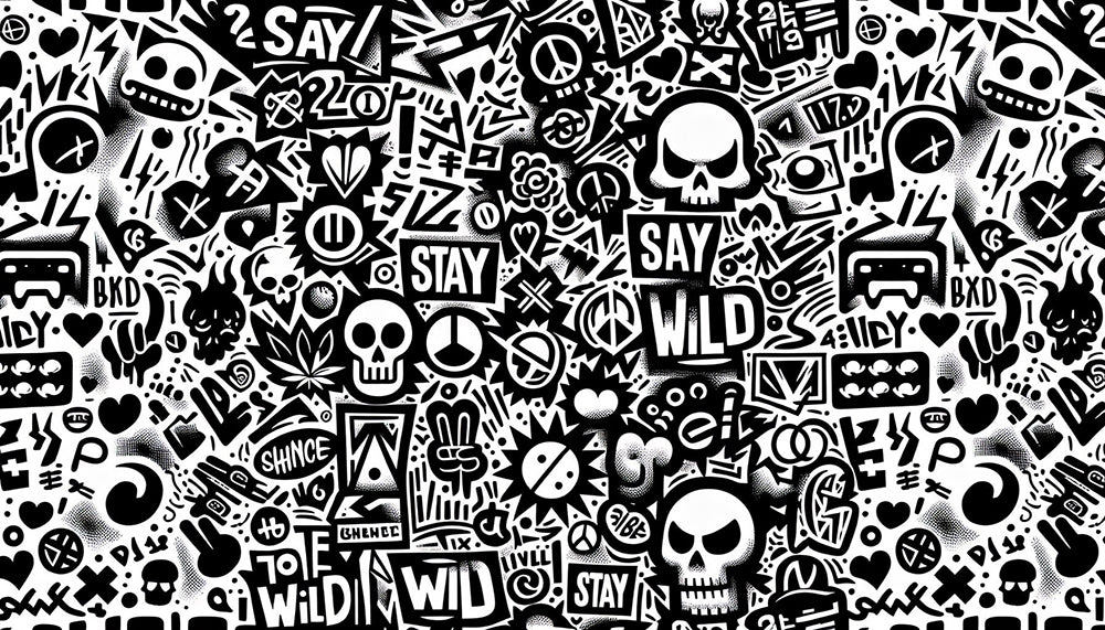 Black & White Graffiti Wallpaper Mural | Urban Street Art Wall for Studio | Trendy Playroom Decor