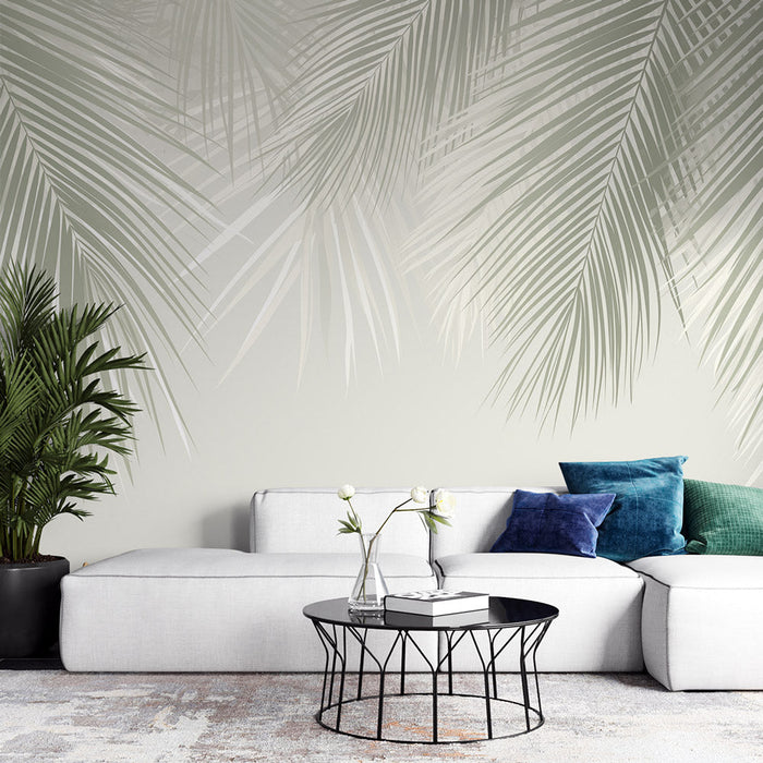 Palm leaf wallpaper mural | Fresh decorative wall in living room and bedroom