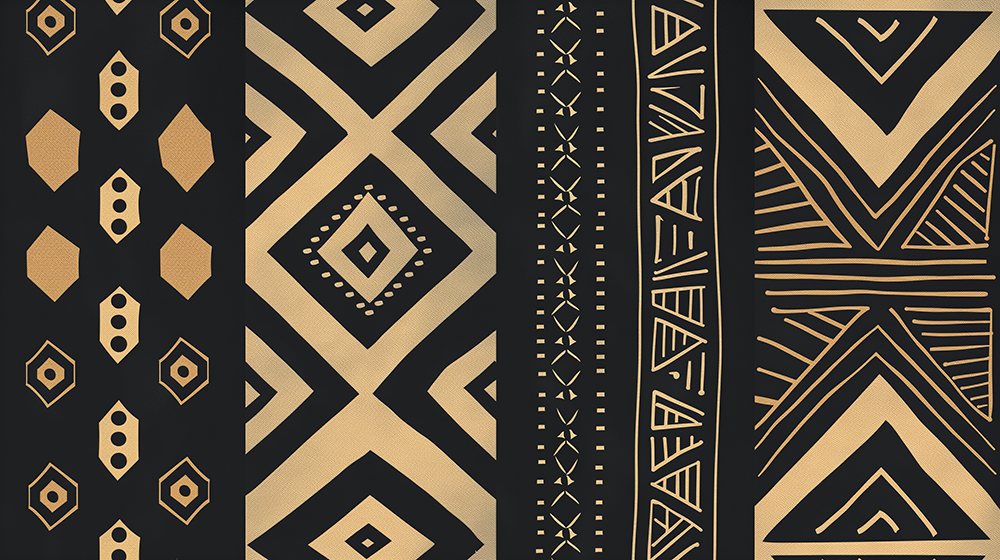 African Tribal Wallpaper in Gold & Black | Ethno-Geometric Design | Premium Vinyl Mural