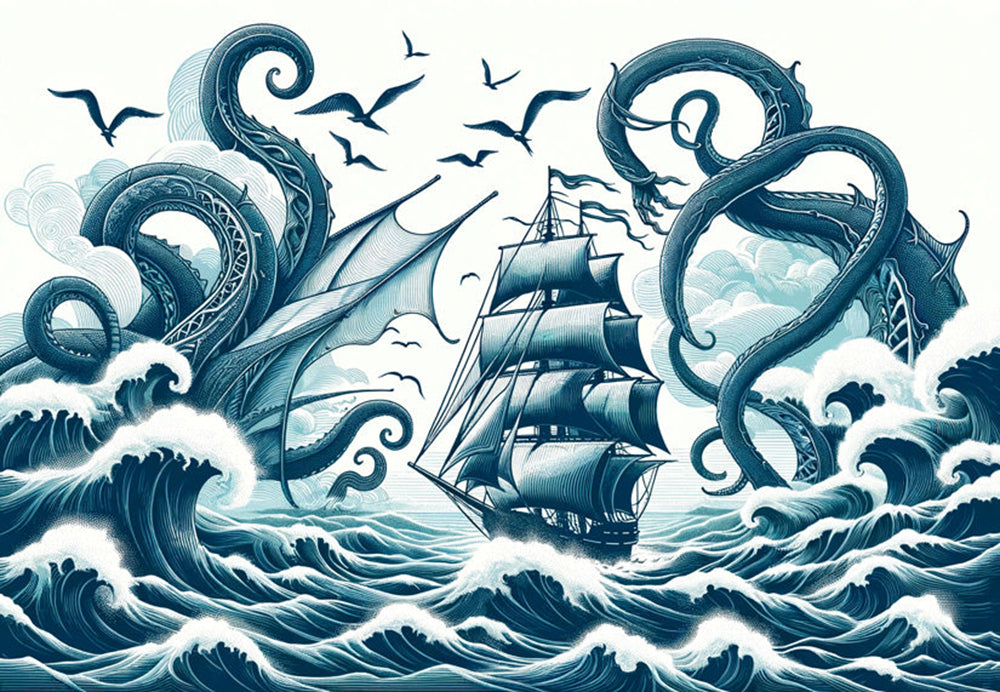 Pirate mural wallpaper | Sea monster attack