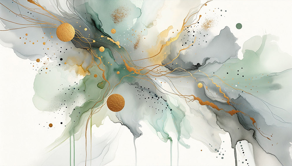 Abstract Gold Foil Wallpaper | Luxury Ink Wash Mural