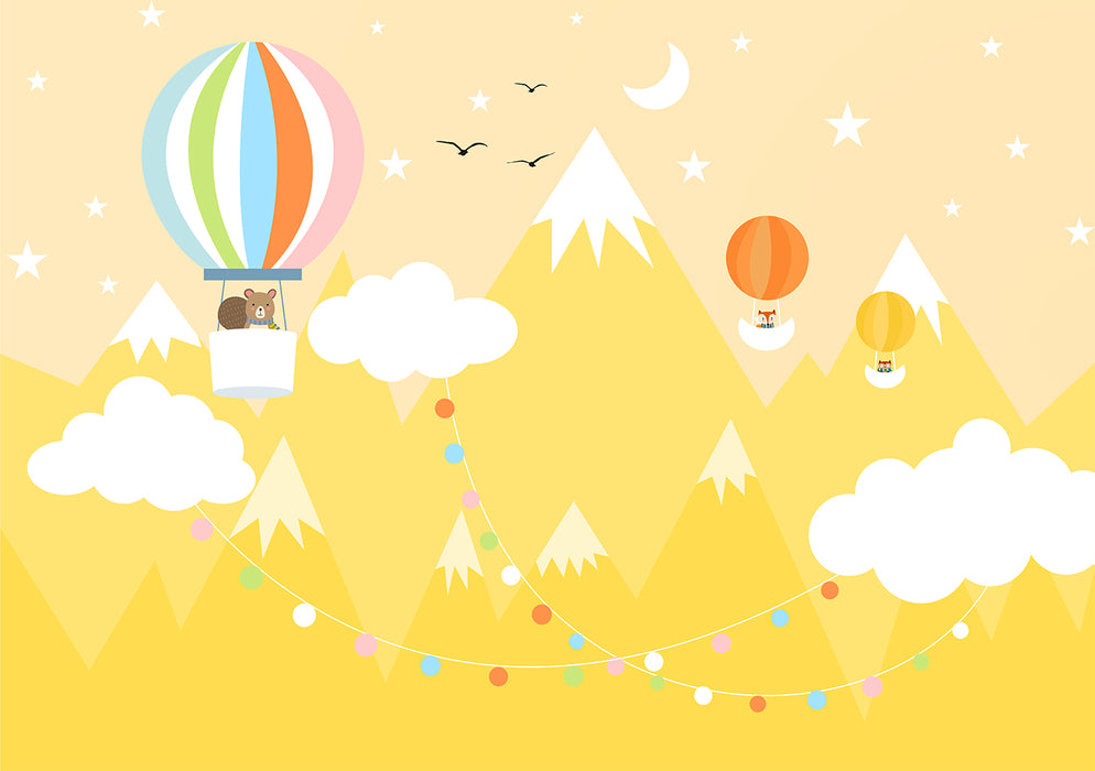 Hot air balloon animal playful wallpaper | Children's bedroom mural