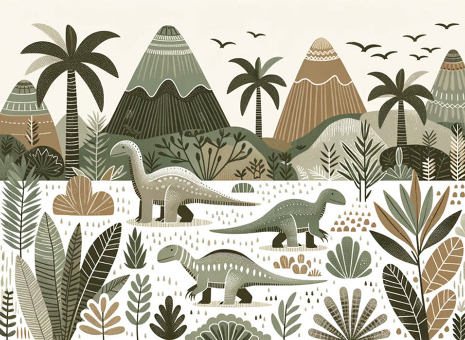 Dinosaur Forest Wallpaper Mural | Children's Room Bedroom Playful Decorative Wall