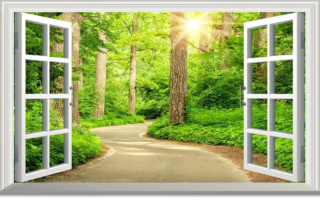 3D fake window forest landscape wallpaper mural | Living room and bedroom natural decoration