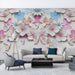 3D relief flower wallpaper | Dreamy petal mural - Morandi color petals wall mural with 3D relief flowers and butterflies in a chic living room