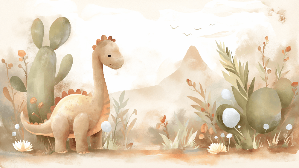 Cartoon Dinosaur Desert Wallpaper Mural | Children's Room Bedroom Playful Decorative Wall