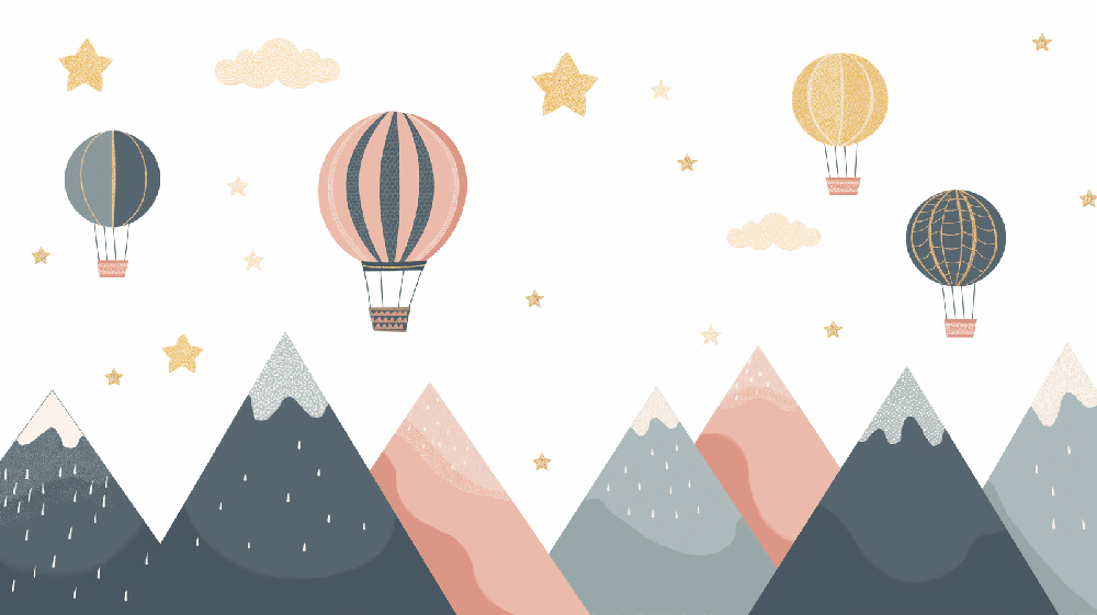 Hot air balloon mountain view wallpaper mural | Children's room