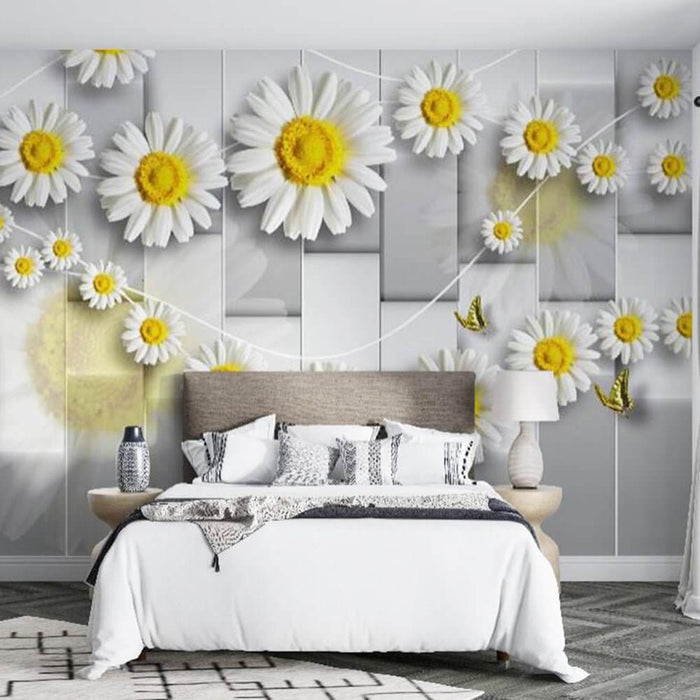 3D daisy wall mural wallpaper | Fresh & Modern Floral Design — Carving ...