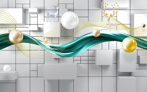 3D geometric wallpaper mural | Golden line elk decoration - Carving wallpaper