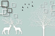 3D Nordic Style Wallpaper Mural – Elk & Flying Birds on Light Blue Background | Modern Minimalist Decor for Bedroom & Living Room